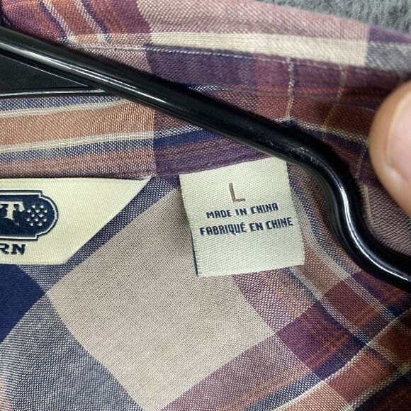 Salt Valley Western Shirt Mens Large Purple Blue Plaid Long Sleeve Pearl Snap - Picture 9 of 13